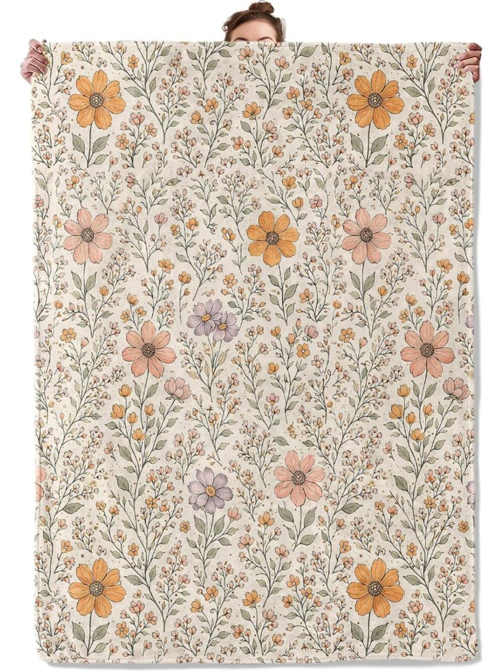 Vintage Wildflower Flannel Throw Blanket Colorful Botanical Flower Decor for Wom